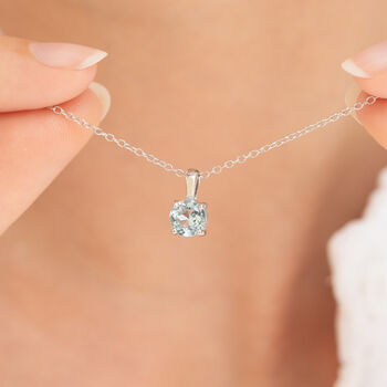 Sky Blue Topaz Solitaire Pendant Necklace In Sterling Silver And Gold, 2 of 10