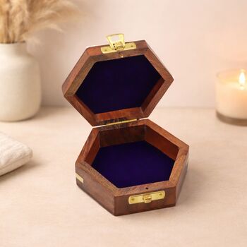 Handmade Hexagon Wooden Box With Star, 3 of 10