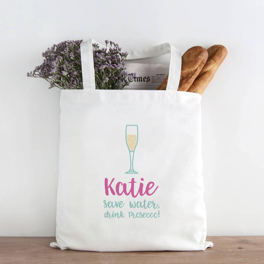 personalised save water, drink prosecco! shopping bag by sarah ...