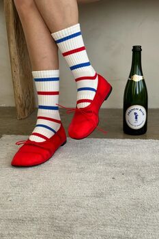 Red / Blue Striped Boyfriend Socks, 4 of 6