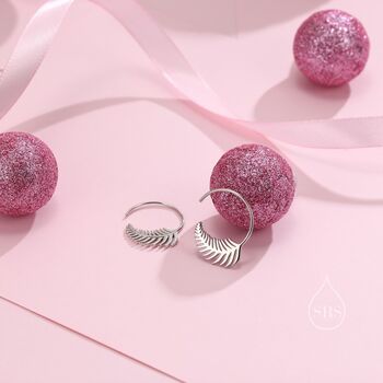 Sterling Silver Fern Leaf Open Hoops, 5 of 10
