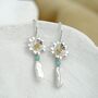 Silver Baroque Pearl And Flower Dangle Earrings, thumbnail 1 of 5