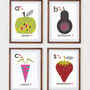 Set Of Four Fruit And Veg Alphabet Prints, thumbnail 1 of 2