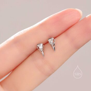 Sterling Silver Tiny Bird Skull Stud Earrings Earrings, 6 of 11