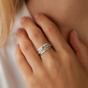 Personalised Sterling Silver And Brass Sky Blue Topaz Spinner Ring – 8mm, 2 of 8
