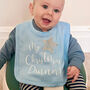 My First Christmas Dinner Blue And Silver Bib, thumbnail 1 of 4