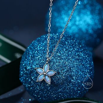 Opal Forget Me Not Flower Pendant Necklace, 2 of 8
