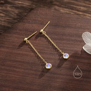 Moonstone With Chain Dangle Stud Earrings, 3 of 12