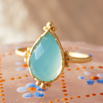 Aqua Chalcedony 18 K Gold And Silver Pear Shaped Ring, 6 of 12