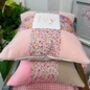 Peachy Pink Patchwork Name Cushion, thumbnail 2 of 6