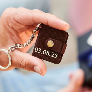 Anniversary Personalised Leather Eight Photo Mini Book Keyring With Hot Stamped Initials, Name Or Date, 2 of 12