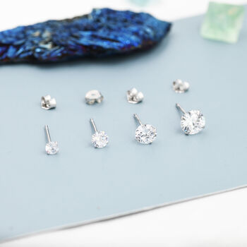 Sterling Silver Simple Cz Crystal Stud Earrings, 4 of 11