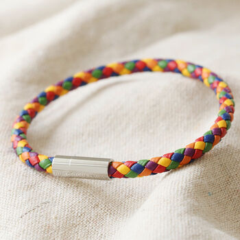 Slim Rainbow Braided Leather Bracelet, 2 of 10