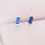 Sapphire Blue Tiny Baguette Cz Stud Earrings, thumbnail 5 of 9