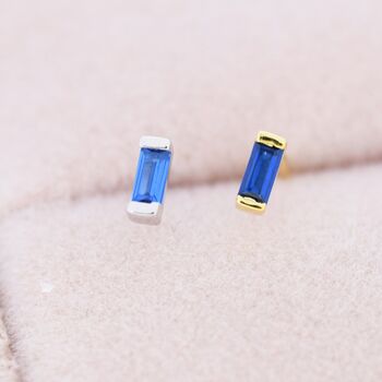 Sapphire Blue Tiny Baguette Cz Stud Earrings, 5 of 9