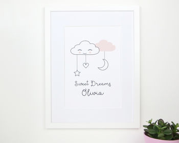 Sweet Dreams Cloud Nursery New Baby Print, 5 of 12