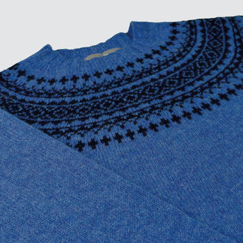 T Lab Archie Blue And Navy Fair Isle Lambswool Jumper, 4 of 7