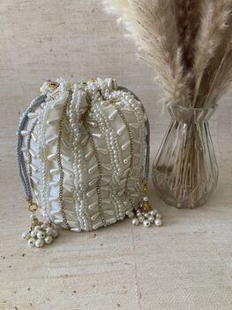 White Handcrafted Pearl Potli Bag, 2 of 9