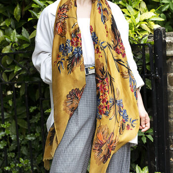Gold Effect Summer Florals Print Scarf, 4 of 11
