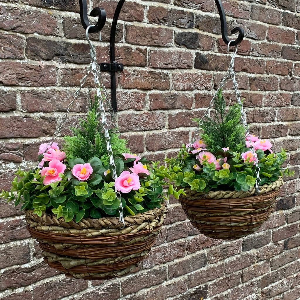 Set Of Two Artificial Azalea Topiary Hanging Baskets, 1 of 4