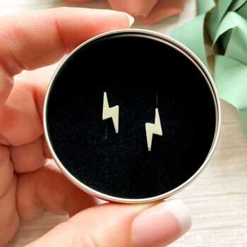 Large Silver Lightning Bolt Earrings In A Gift Tin, 2 of 10