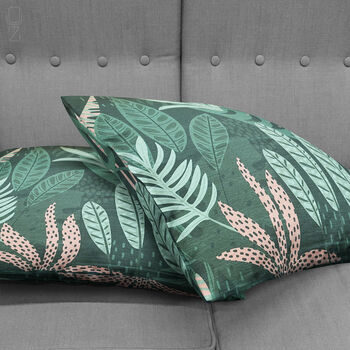Green Decorative Pillow Cover With Tropical Leaves, 4 of 7