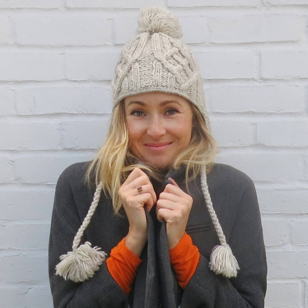 Fair Trade Handknit Wool Fleece Lined Ear Flap Hat By Aura Que