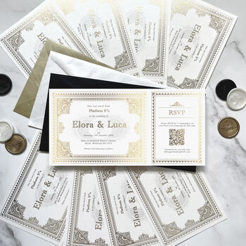 Elora Wizard Inspired Train Ticket Wedding Invitation, 2 of 5