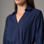Johanna Navy Classic Crepe Midi Shirt Dress, thumbnail 4 of 4