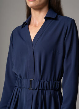Johanna Navy Classic Crepe Midi Shirt Dress, 4 of 4