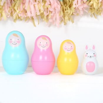 Rainbow Nesting Dolls, Bunny, Personalised Bag, 4 of 4
