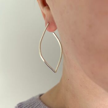 Outline Leaf Hoop Stud Earrings In Silver, 6 of 6