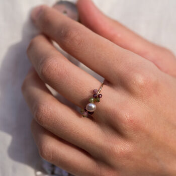 Tourmaline Garnet And Pearls Adjustable Ring, 4 of 9