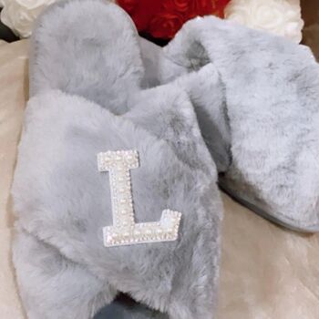 Personalised Diamante Fluffy Faux Fur Slippers, 10 of 10