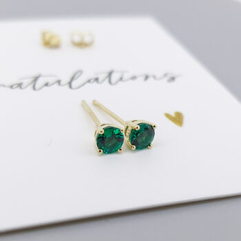 Mini 9ct Yellow Gold Emerald Stud Earrings, 6 of 7