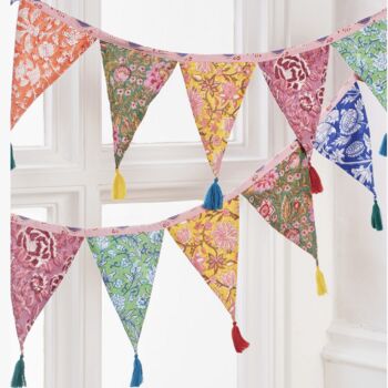 Hand Block Print Bunting With Tassels, 3 of 4