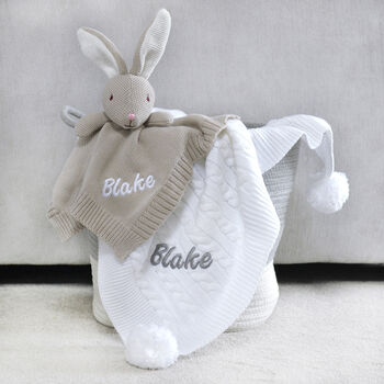 Personalised Bunny Comforter And Cable Blanket White, 6 of 12