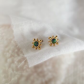18k Gold Sunburst Australian Green Blue Opal Necklace And Stud Earrings Set, 5 of 12