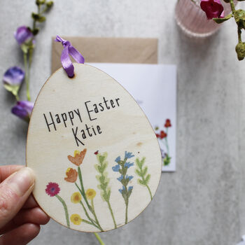Personalised Easter Floral Wooden Decoration And Card, 6 of 6