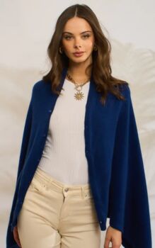 Navy 100% Cashmere Multi Ways Button Poncho Shawl Gift Boxed, 2 of 12