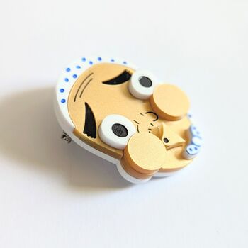 Traditional Japanese Mask Brooch Hyottoko Japan Acrylic, 5 of 7