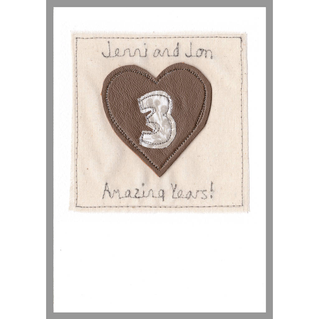 personalised leather  wedding  anniversary  card  by milly and 