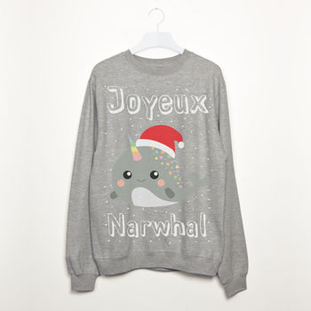 Joyeux Narwhal Women's Christmas Sweatshirt, 4 of 5