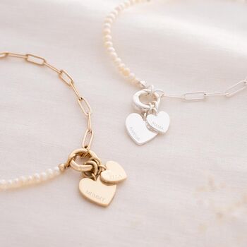 Freshwater Pearl And Double Heart Personalised Bracelet, 2 of 12