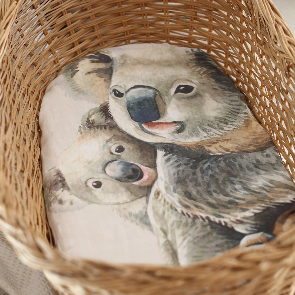Organic Koala Muslin Swaddle Set / Flat Crib Sheet, 1 of 4