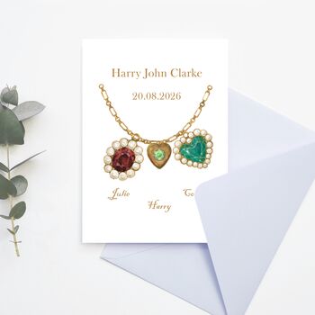 Personalised New Baby / Christening Card With Family Birthstone Charms, 2 of 4