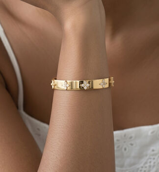 Kinmokusei 18 K Gold Plated Bead Floral Bangle, 4 of 6