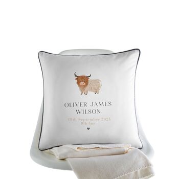 Personalised Baby Highland Cow Cushion, 2 of 2