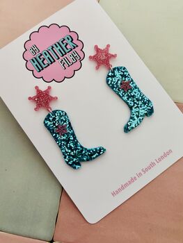 Glitter Cowboy Boot Earrings / Festival Fashion Dangles / Country Western Statement Jewellery / Line Dancing Earrings, 7 of 12