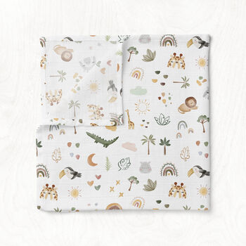 Luxury Boho Safari Animals Organic Bamboo Muslin Swaddle, 3 of 3